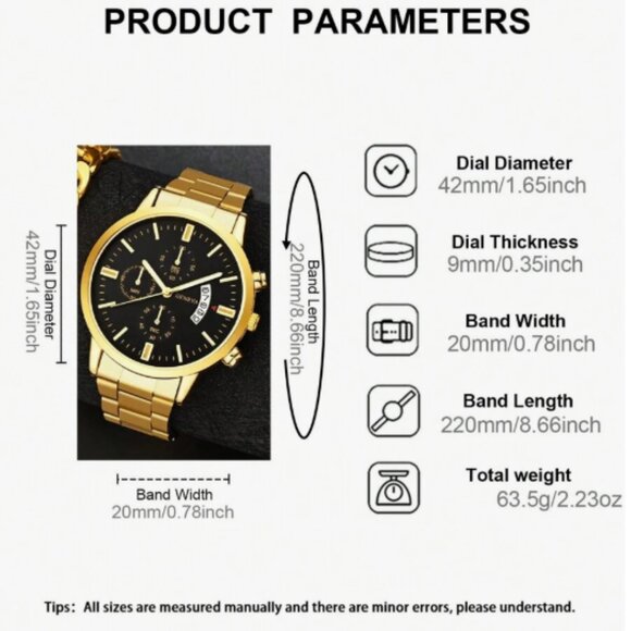 Geneva Men's Quartz Watch, Business Casual Steel Strap (Gold, Silver, or Black) - Picture 5 of 7